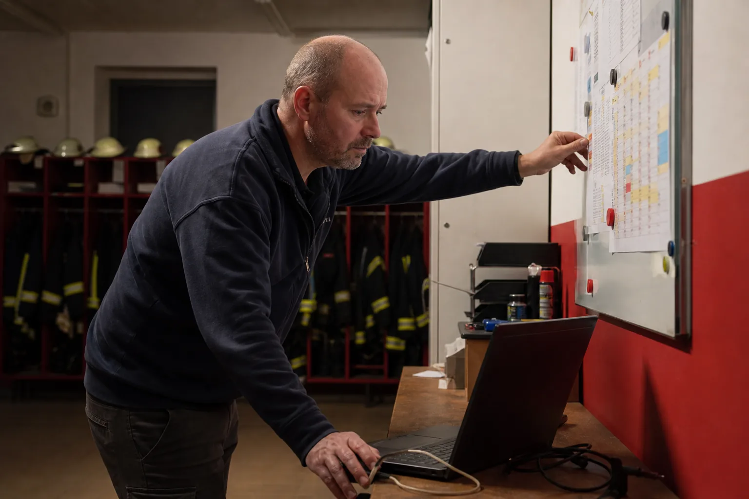 Gerätewart plant im Feuerwehrgerätehaus Termine für die neue Atemschutzperiode.